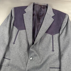 VTG Pagano West Blazer Mens 52L Heather Blue Pheonix Vertical Smiles Western NWT